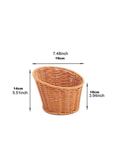 Homyl Dokuma Yuvarlak Sepet Atıştırmalıkları Tepsisi 19x14x10cm Kahverengi