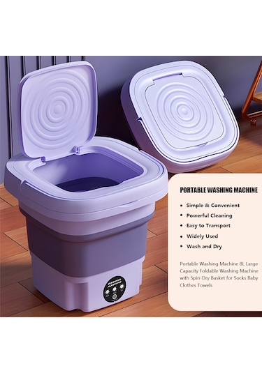 Hallow Portatif Çamaşır Makinesi Mor 8 L