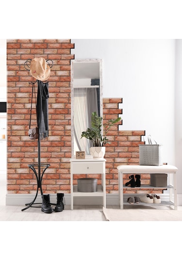 Mufunye Kahverengi Tuğla Desenli Pvc Otostik Duvar Kağıdı - Masa, Dolap, Mutfak Yenileme - 30x30cm 10 Adet Paket Diğer