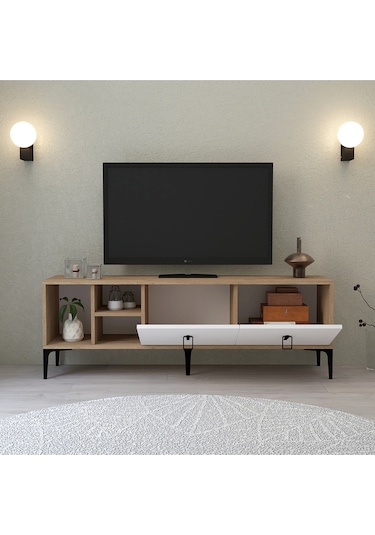 3504 Era Tv Ünitesi 150 Cm Kapaklı Raflı Sepet - Beyaz Tv Sehpası Beyaz - Sepet