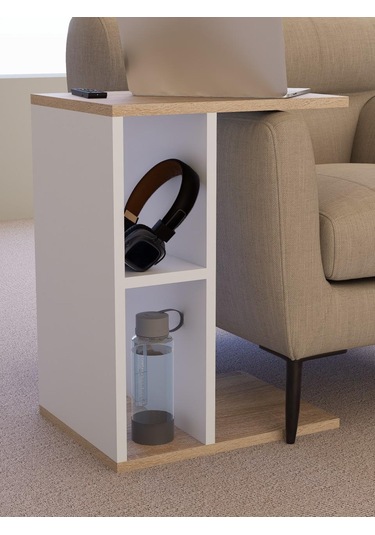 Raflı C Yan Sehpa, %100 Mdf Beyaz & Sonoma/beyaz & Sonoma / Gri Beyaz - Meşe