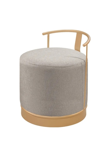 Pufi Puf Gold Metal Çerçeveli Keten Çok Amaçlı Dekoratif Oturak, Makyaj Oturağı,montajsız Puf Bench Antrasit