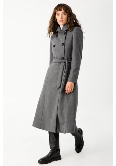 Boğum Yakalı Kruvaze Manto Antrasit-antrasit Antrasit