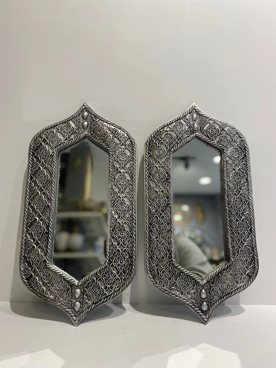 Dekoratif Polyester Ikili Kral Ayna Takımı Gümüş