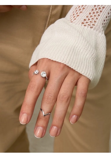 Zoloto Russkih İnce 925 Ayar Gümüş Falanks Yüzüğü - Zarif Tasarım 66434029 Gri