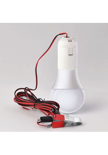 Seyyar Kablolu Led Ampul- Akü Takviye Maşalı 1.8 Metre Kablolu- 12volt 5watt Beyaz Led Ampul 1