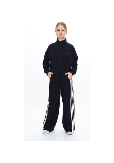 Kız Çocuk %100 Pamuk Oversize Alt&üst Uzun Kol Eşofman Takımı-183-eşt-0023 Siyah