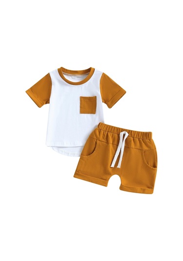 Kahverengi Kısa Setler Bebek Boys İçin Giysiler Yaz 2023 Yenidoğan Çocuk Giyim Bebek Öğeleri Şeyler Kısa Kollu Üstler Ve Şort Takım Elbise Kahverengi