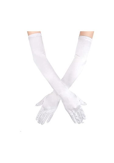 Kaktüs Moda Beyaz Renk Dirseğe Kadar Uzun Kumaş Eldiven 40 Cm 4490 Çok Renkli