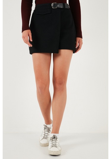 Lela Pamuk Karışımlı Relaxed Fit Yüksek Bel Mini Boy Bayan Şort Etek 611Sr0037 Siyah