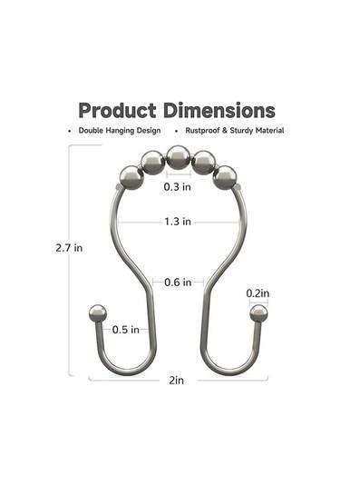 Ulzyvf Perdesi Perdesi Kancası, Halkaları Gümüş Gümüş Duş Duş Adet 12 Wd Gümüş