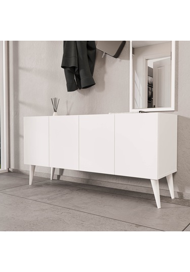 5065 Theo 4 Kapaklı 6 Raflı 4 Askılı Sağ Aynalı Portmanto Beyaz