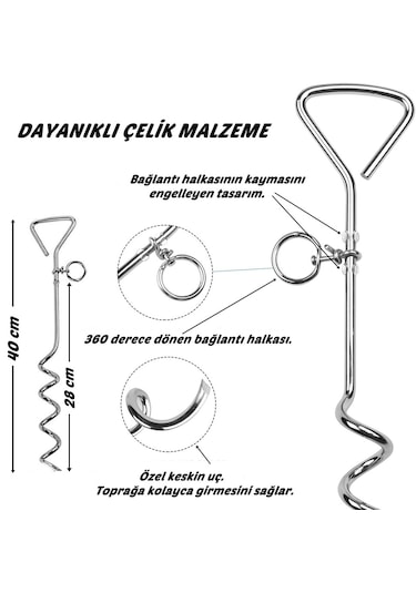 Nunbell Professional Burgulu Köpek Bağlama Bahçe Kazığı 40 CM
