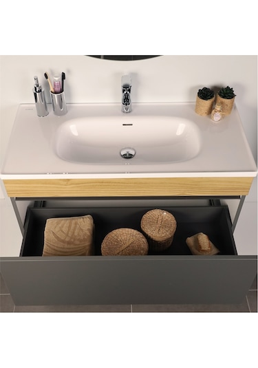 Kobos Harmony 100 Cm Banyo Dolabı Seti Füme + Meguro