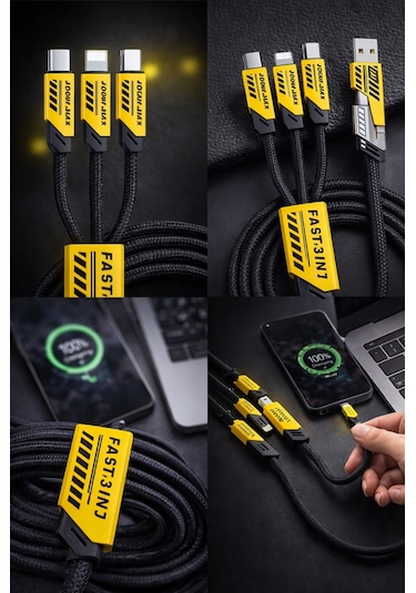 Platoon Pl-8917 240w 4in1 Hızlı Şarj Kablosu Type-c / Lightning / Micro Usb / Usb-a Destekli