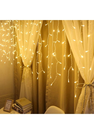 8 Fonksiyonlu 16 Saçaklı Perde Led 3 x 1   (Günışığı) Sarı
