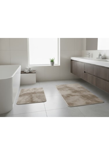 Banyo Paspası 2'li Set Set Puff Vizon Çok Renkli