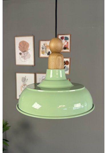 Doria Mint Tekli Kalın Ahşap Boncuk Başlık Avize Retro Sarkıt Ofis Showroom Salon Mutfak Avizeleri Mint Yeşili