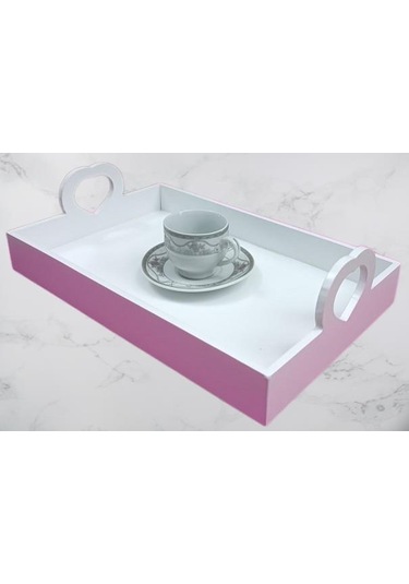 Hobi Erc Kalp Kulplu Tepsi 90404 Model Ahşap Mdf Parlak Beyaz Lake Boya El Yapımı