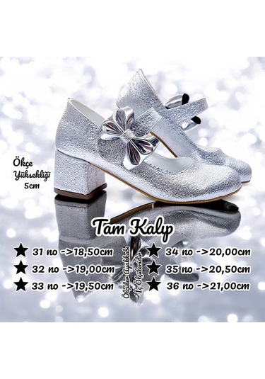 Beebron Ortopedik Topuklu Abiye Kız Çocuk Ayakkabı Starry Series Abiayk2401 Gümüş Gümüş