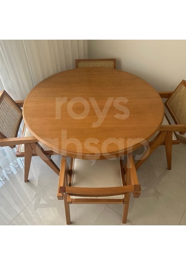 Roys Ahşap 120 Cm Koyu Naturel Yuvarlak İlaveli Baba Ayak Masa