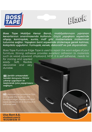 Boss Tape Yapışkanlı Siyah Masa Mobilya Kenar Bandı