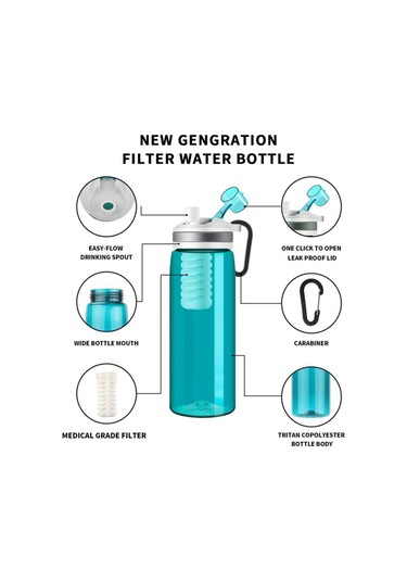 K8636 770 ML Açık Kamp Yürüyüş Bpa İçermeyen Su Filtreli Şişe Su Arıtma Şişesi Fda Sertifikalı - Yeşil