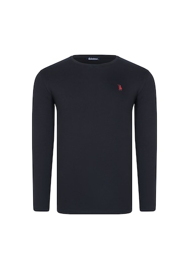 T8588 Dewberry Bisiklet Yaka Uzun Kol T-shırt-düz Siyah Düz Siyah