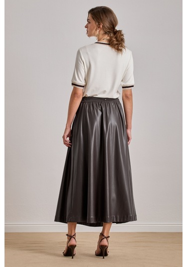 Maxi Kahverengi Deri Etek Kahverengi