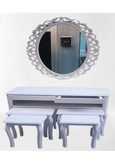 Dresuar Çift Zigon Takım Kayın Aslan Ayak Güneş Ayna Beyaz Renk Model El Yapım Beyaz