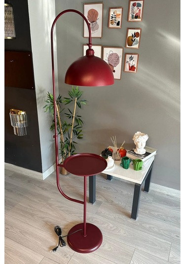 Dimmerli Işığı Ayarlanabilen Işığı Artırılıp Azaltılabilen Vişne Hareketli Başlık Metal Lambader Bordo