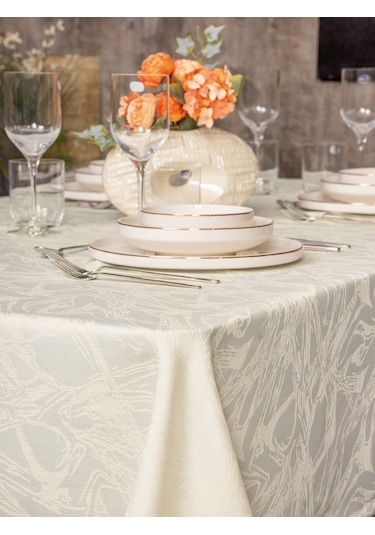 Cotton Box Jakarlı Dertsiz Masa Örtüsü Lavinia Krem 155x220