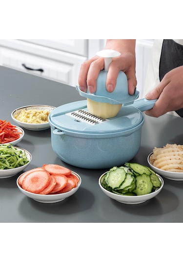 Qingmipy Mutfak Çok Amaçlı Sebze Dilimleyici - Patatesi Işkembeli, Dilimli, Kıyma Ve Çiçek Şeklinde Keser - Ev Kullanıma Uygun 12 Parça Lüks Mavi Set Lüks 12 Parçalı Mavi