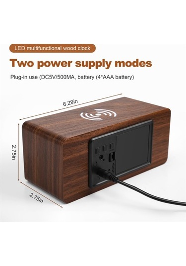 Goldenqian Dijital Çalar Saat, Led Akıllı Telefon Kablosuz Şarj Cihazı Zvfzme Kahve