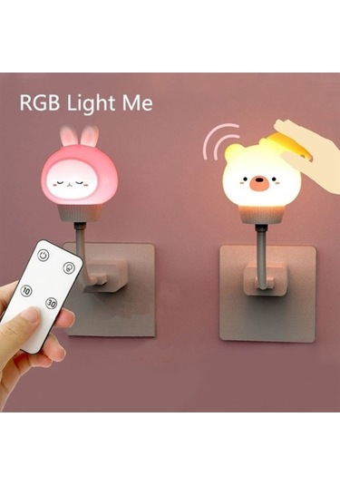 Fastbuy De Beers Usb Karikatür Sevimli Gece Lambası Uzaktan Kumandalı Bebek Yatak Odası Dekoratif Başucu Sehpası Lambası Çocu Bej