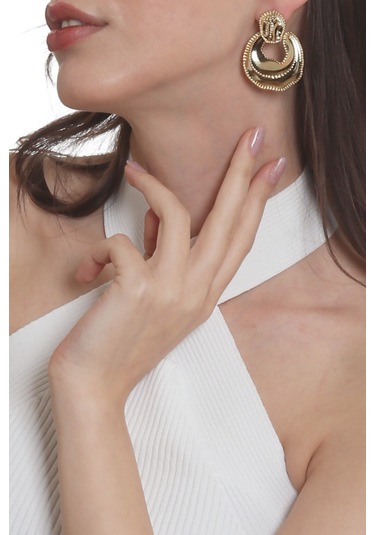 Labalaba Kadın Yaprak Dokulu Çivili Model Çanta Formlu Küpe - Altın Antrasit