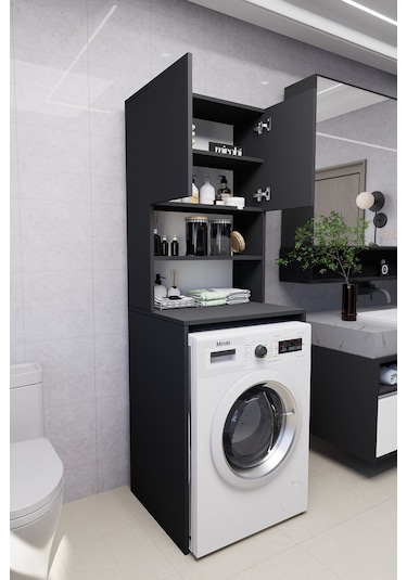 Verani Çamaşır Makinesi Dolabı Banyo Kiler Çift Kapaklı Arkal... Antrasit