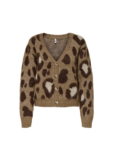 Only Kadın Onledelıe V Yaka Desenli Yün Hırka 15353090 Kahverengi Kahverengi