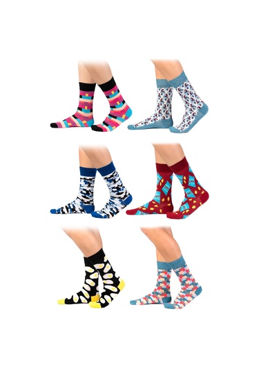 6'lı Organik Pamuklu Dikişsiz Erkek Çok Renkli Desenli Çorap (448387758) Siyah