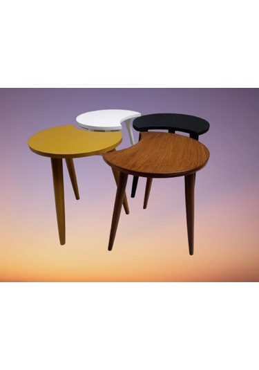 Zigon-Orta Sehpa Takım Hilal Model Parlak Çok Renkli Kayın Torna