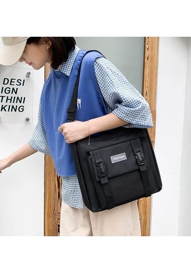 Aromee 5 Parça Set Kadın Laptop Sırt Çantası Tuval Okul Çantaları - Siyah