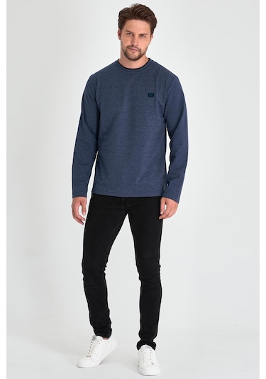 Comeor Çift Bisiklet Yaka Baskı Detaylı Standart Fit Erkek Sweatshirt İndigo 001 Comeor Çift Bisiklet Yaka Baskı Detaylı Standart Fit Erkek Sweatshirt İndigo 001