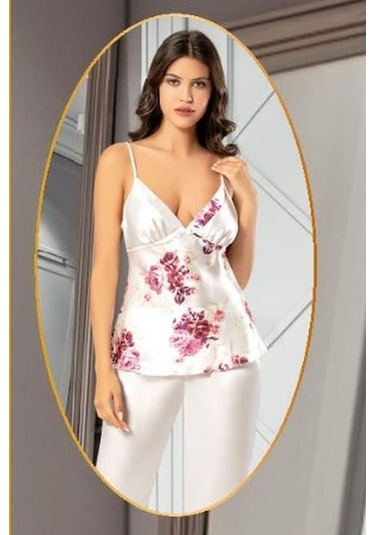 Xses 2155 Kadın Gulkurusu Saten Empirme Sabahlıklı 4'lü Pijama Takım Gulkurusu