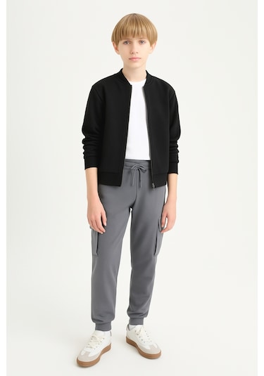 Erkek Çocuk Basic Kargo Cepli Jogger Paça Okul Eşofman Altı Ak2322-1 Gri