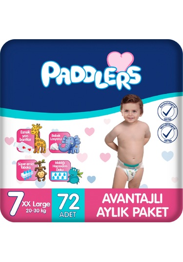 Paddlers Bebek Bezi 7 Numara XX-Large 72 Adet (20-30 Kg) Aylık Paket