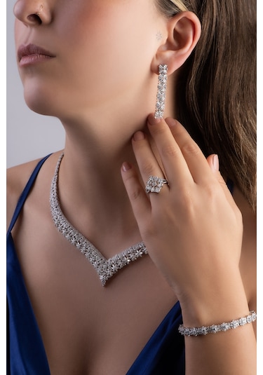 Carrie 18 Ayar Beyaz Altın Kaplama Gümüş Gerdanlık Beyaz