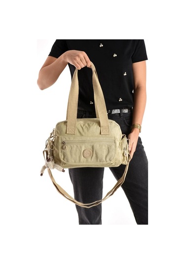 Omuz Çantası Çok Cepli Hafif Klinkır Kumaş 30 20 Cm Çapraz Askılı Postacı Çanta Kol Çantası Krem