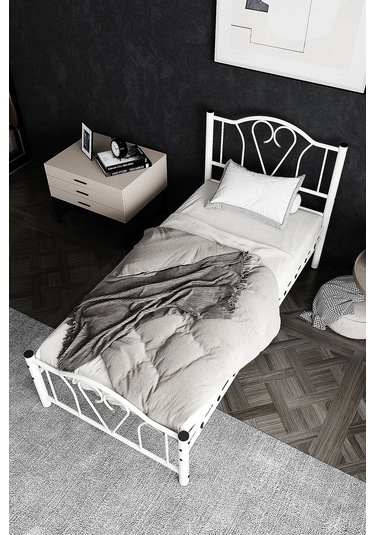 Argimo Orkide Tek Kişilik Ferforje Beyaz Metal Karyola 90x190