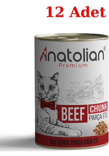 Anatolian Premium Beef Biftekli Parça Etli Yetişkin Kedi Konservesi 12 x 400 G