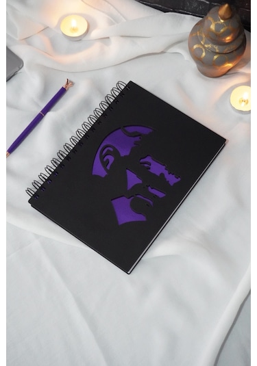 Mustafa Kemal Atatürk Siyah Ahşap Kapaklı Defter - Günlük - Çizgisiz Defter - A5 Notebook
